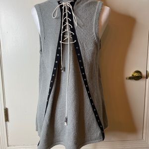 POL Sweater Gray Lace Up Back Sz. M